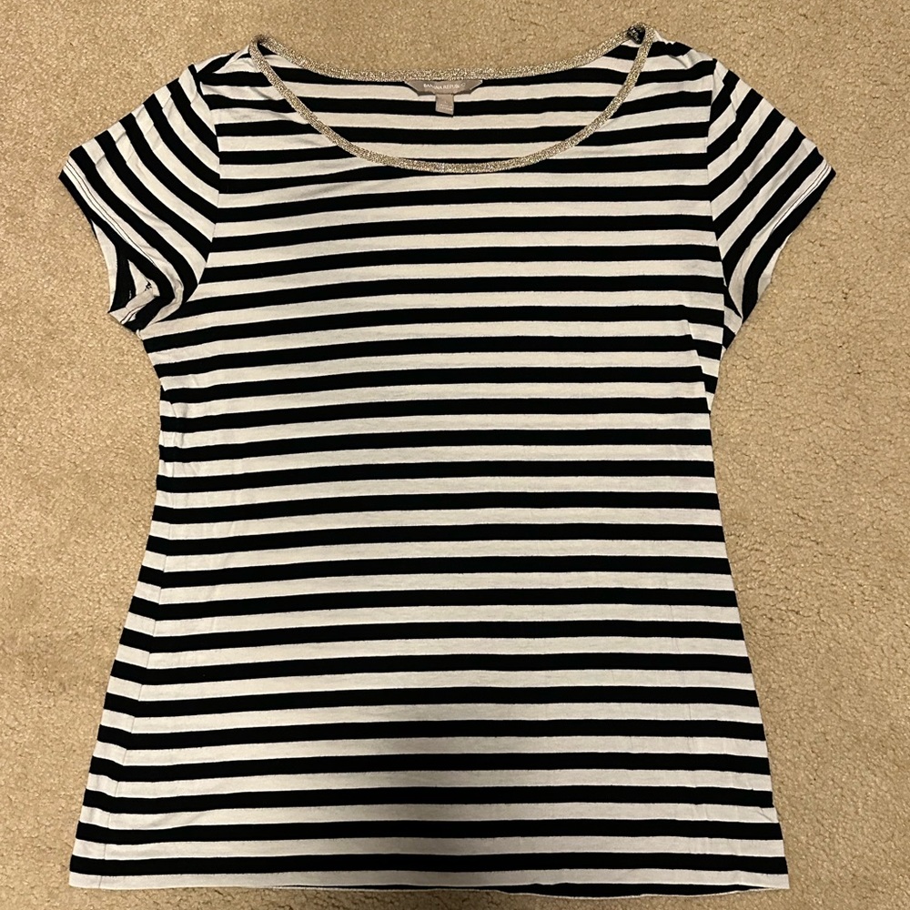 Banana Republic Black White Striped Gold Collar